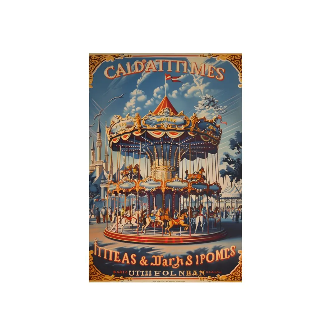 Vintage Carousel Attraction Poster: Classic Theme Park Art - Metal Poster