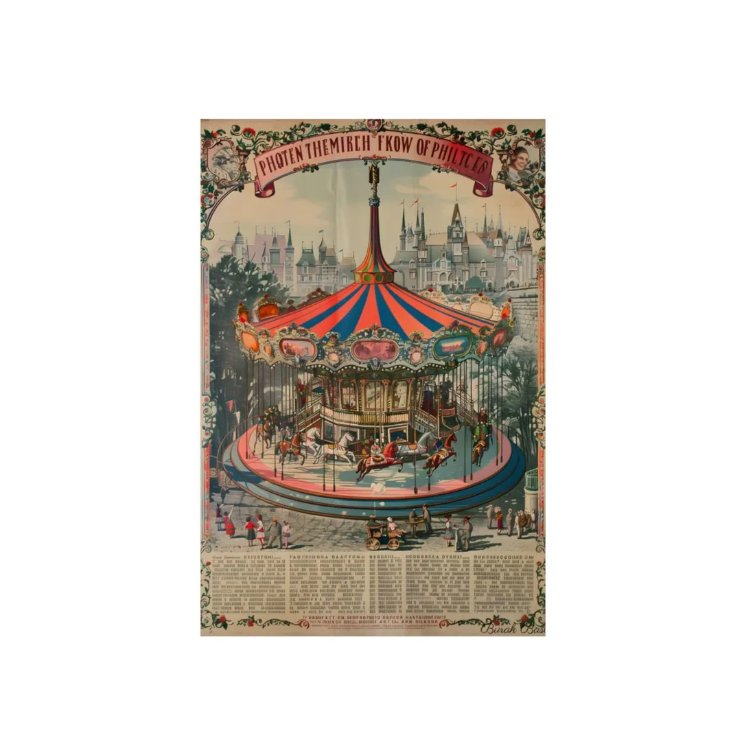 Vintage Carousel Attraction Poster: Retro Amusement Park Art - Metal Poster