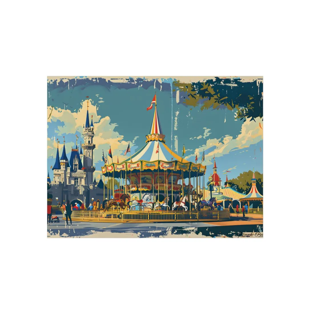 Vintage Carousel Attraction Poster: Retro Amusement Park Art - Metal Poster