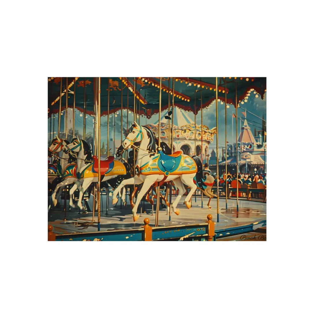 Vintage Carousel Poster: Classic Merry-Go-Round - Metal Poster