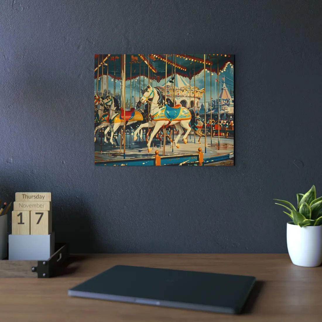 Vintage Carousel Poster: Classic Merry-Go-Round - Metal Poster