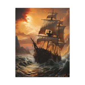 Ship in Stormy Sunset Canvas Print