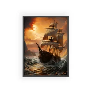 Ship in Stormy Sunset Framed Poster