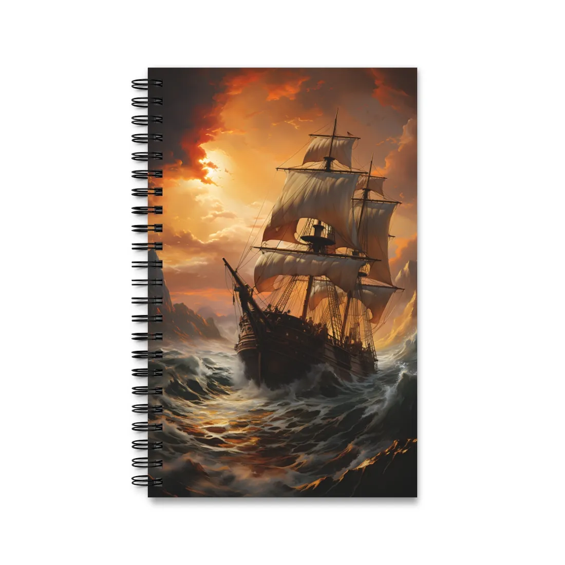 Vintage Classic Marine Oil Painting: Ship in Full Sail - Spiral Notebook