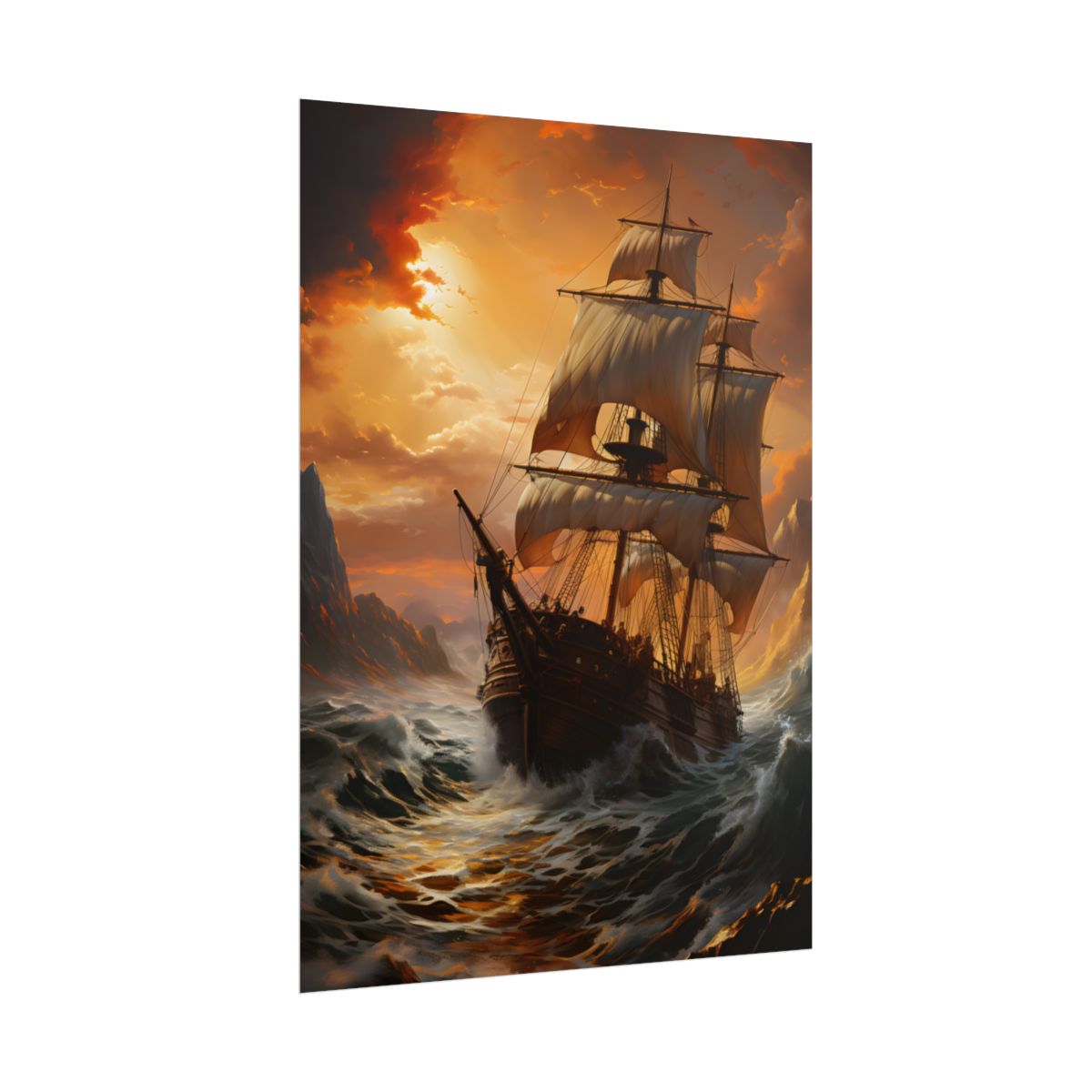 Vintage Classic Marine Oil Painting: Ship in Full Sail - Poster