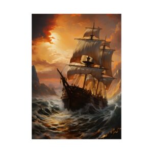 Ship in Stormy Sunset Poster