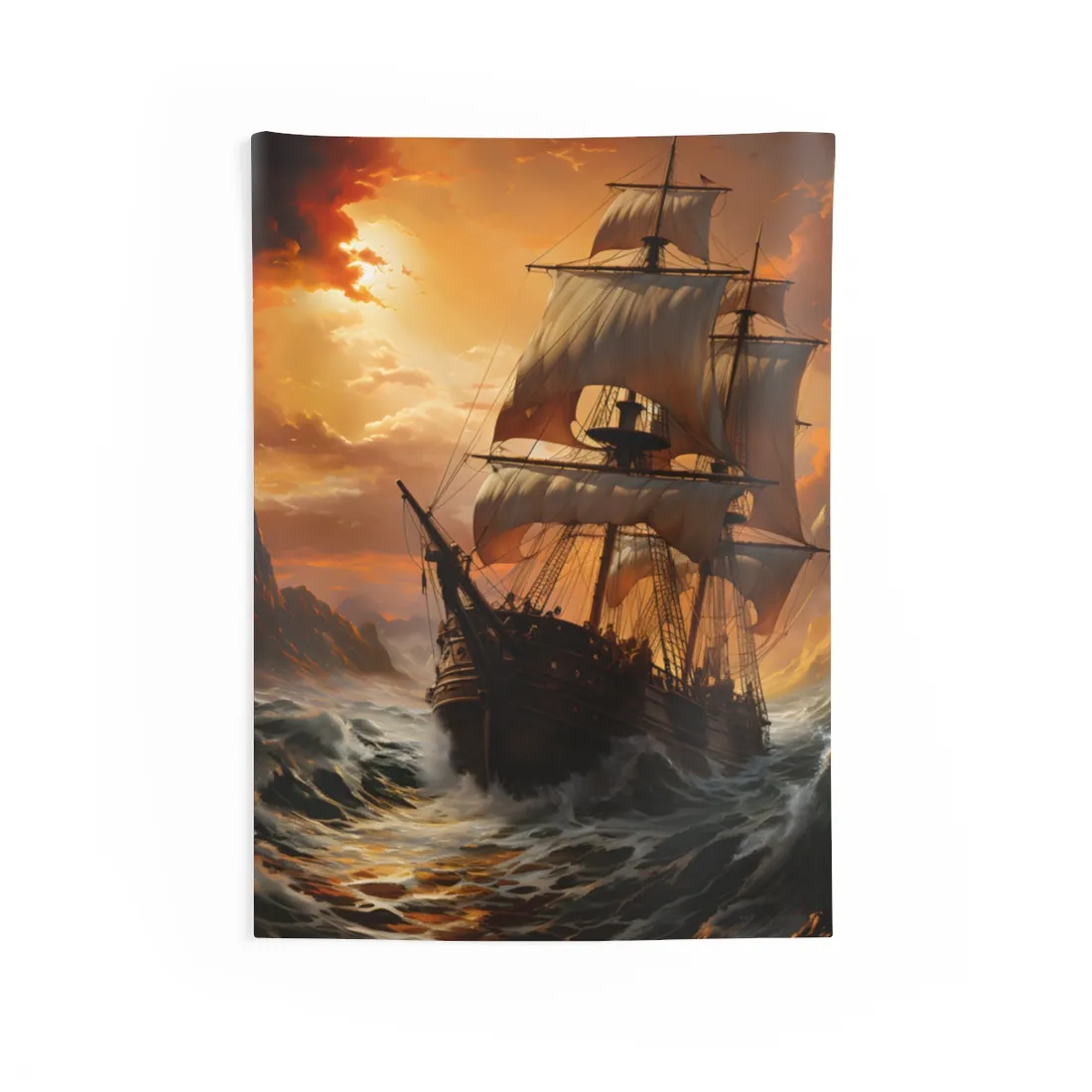 Vintage Classic Marine Oil Painting: Ship in Full Sail - Wall Tapestry