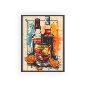 Whiskey Bottles with Orange Slices Framed Poster