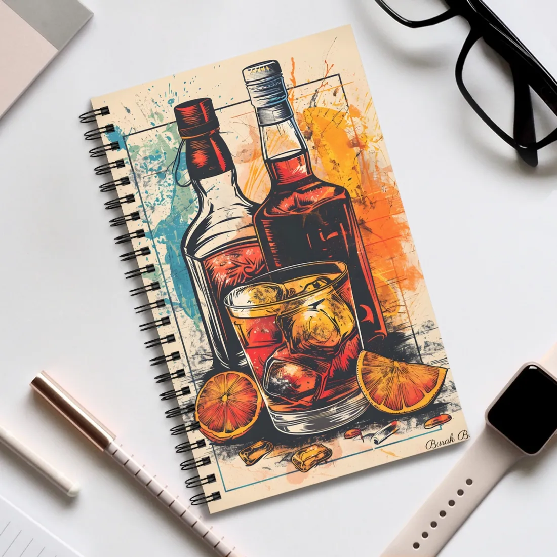 Vintage Cocktail Hour: Old-Fashioned Glass Art Poster - Spiral Notebook