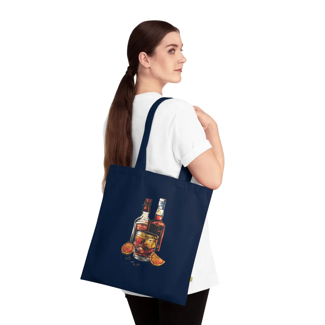 Vintage Cocktail Hour: Old-Fashioned Glass Art Poster - Tote Bag (French Navy)