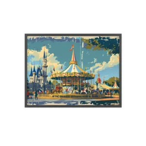 Vintage Carousel with Castle Framed Poster