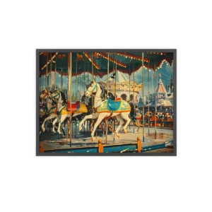 Vintage Carousel Horses Framed Poster