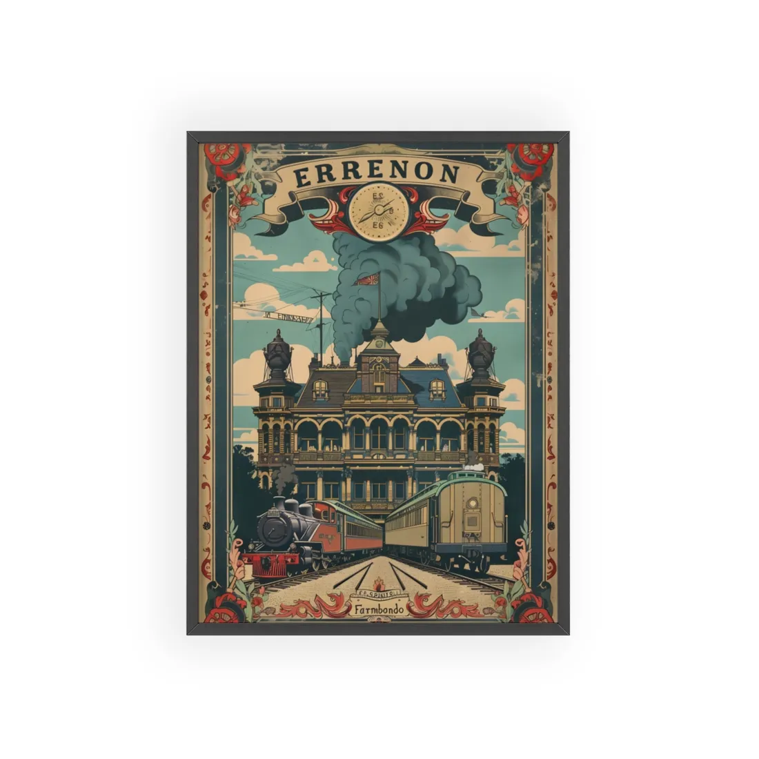 Vintage Farhampton Train Station Sign: Classic Railroad Art - Framed Poster