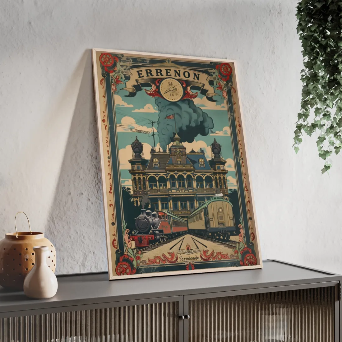 Vintage Farhampton Train Station Sign: Classic Railroad Art - Framed Poster