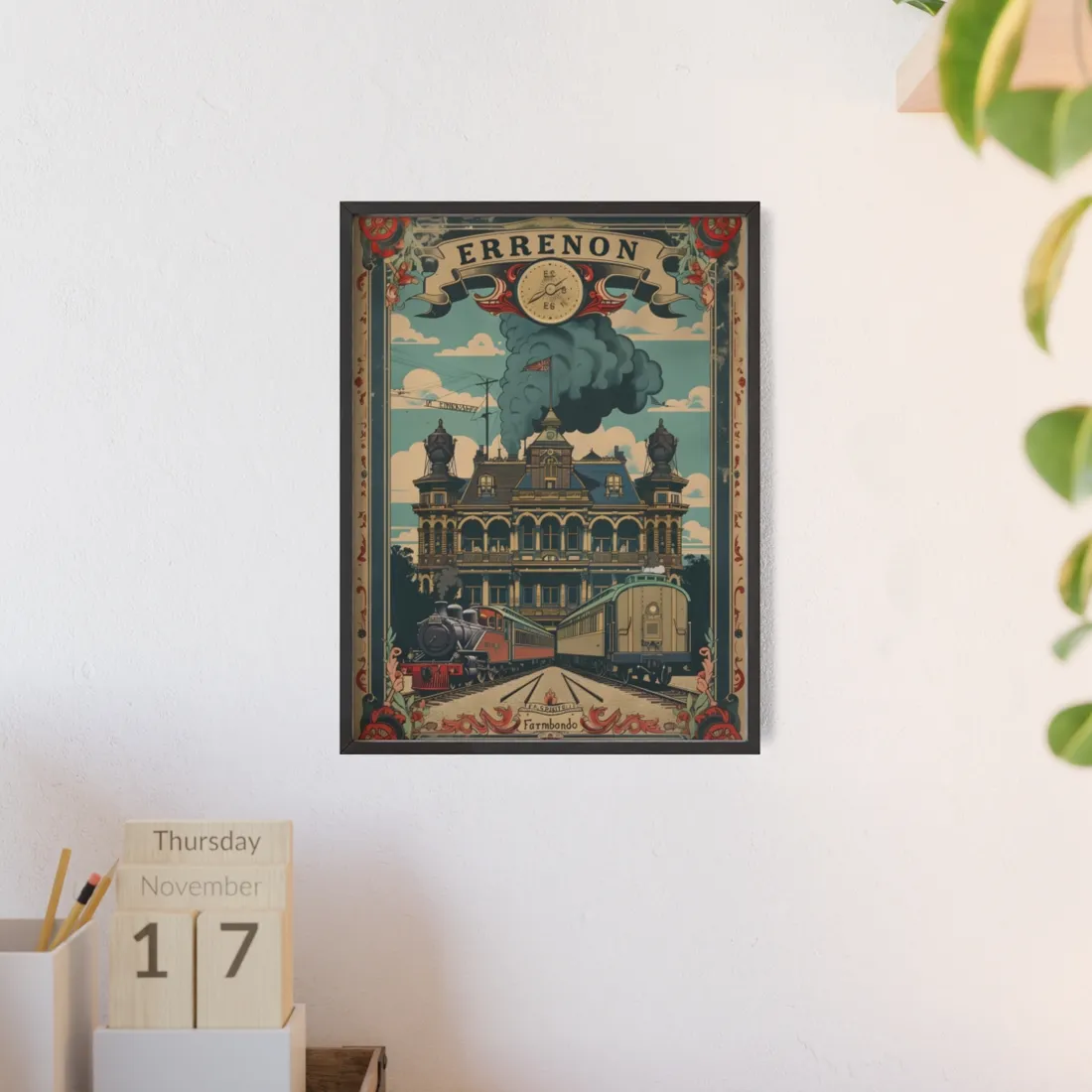 Vintage Farhampton Train Station Sign: Classic Railroad Art - Framed Poster