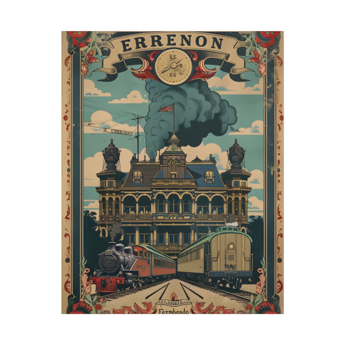 Vintage Farhampton Train Station Sign: Classic Railroad Art - Poster