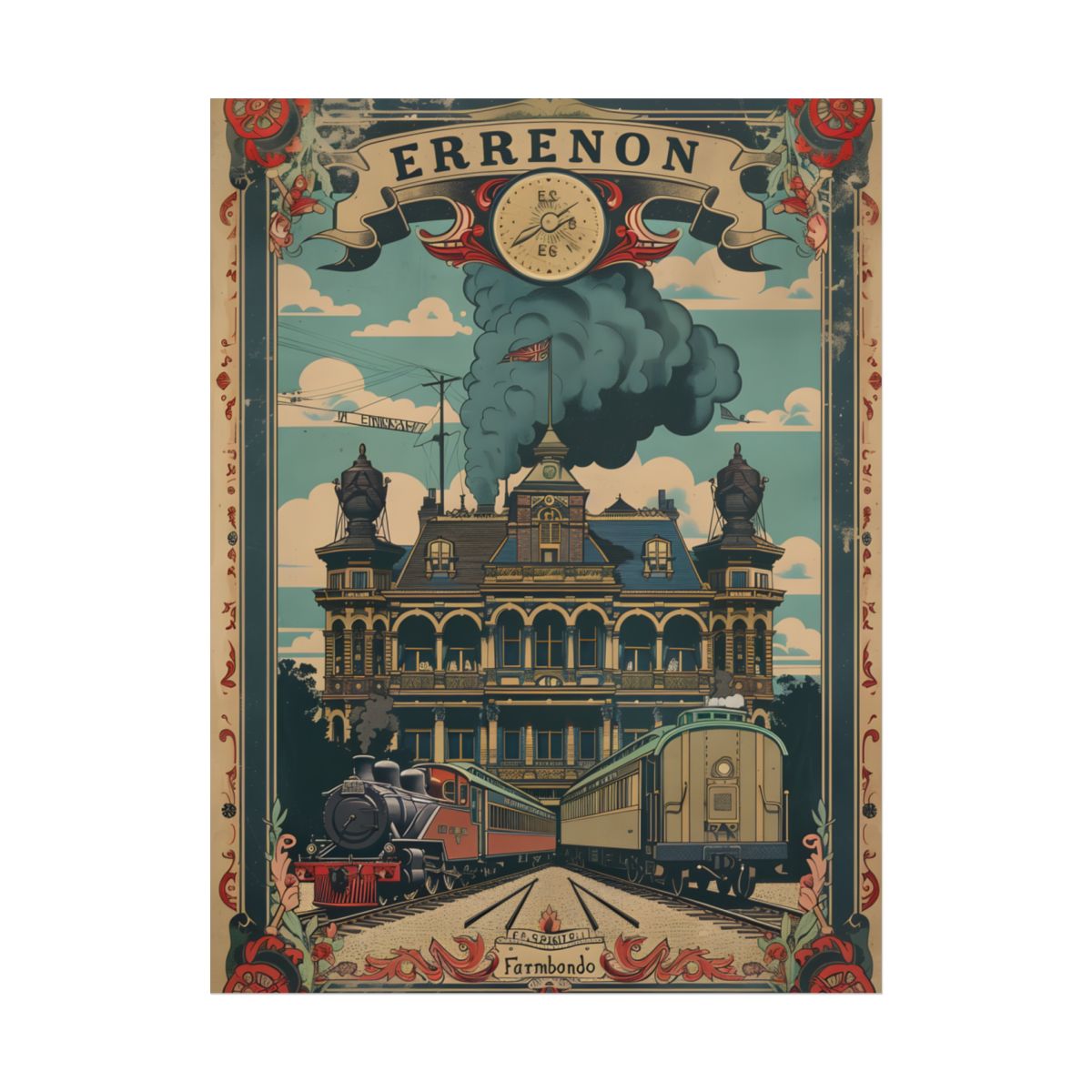 Vintage Farhampton Train Station Sign: Classic Railroad Art - Poster