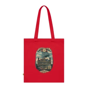 Victorian Mansion with Steam Trains Tote Bag