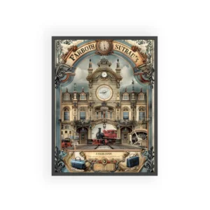 Victorian Train Station Steam Locomotive Framed Poster