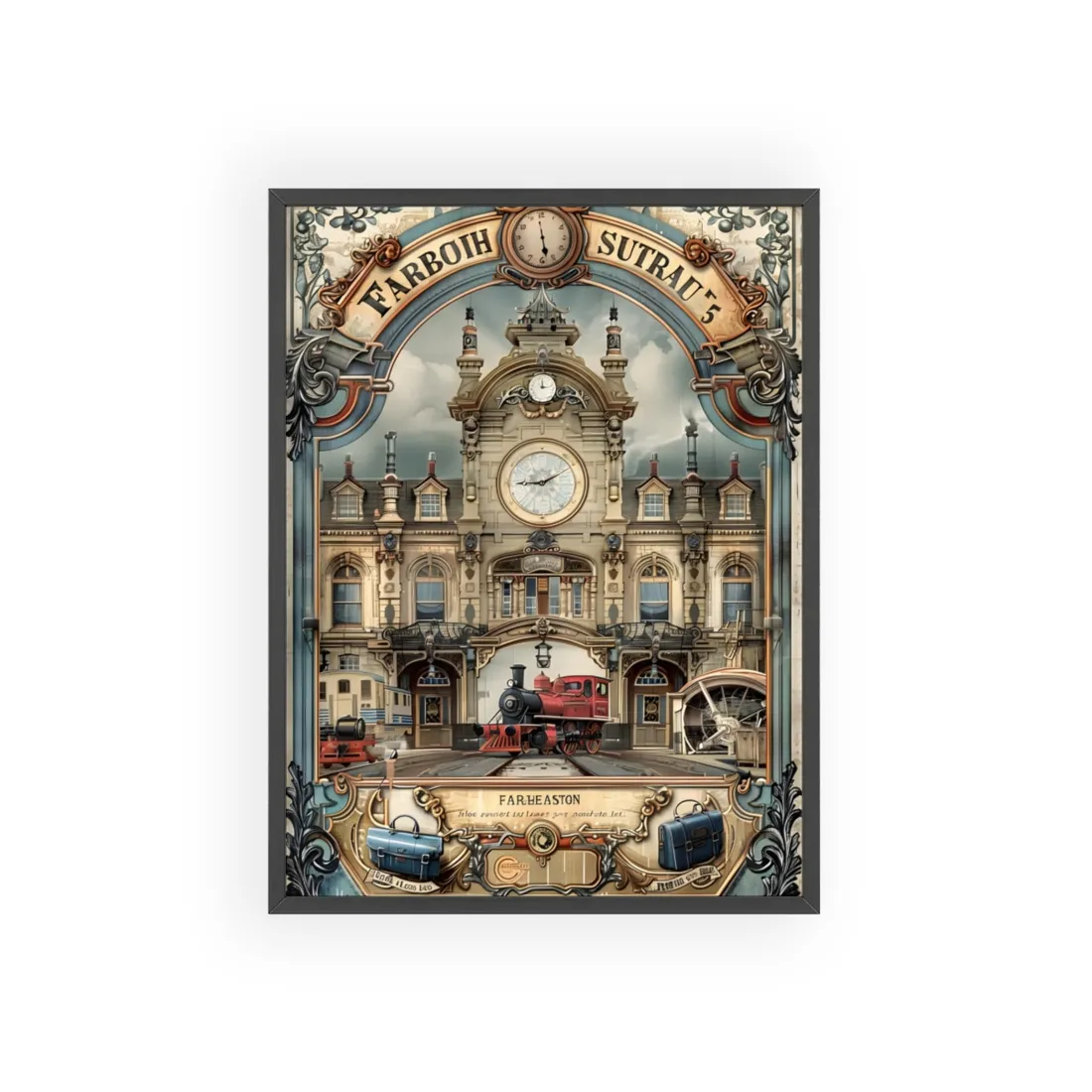 Vintage Farhampton Train Station Sign - Framed Poster