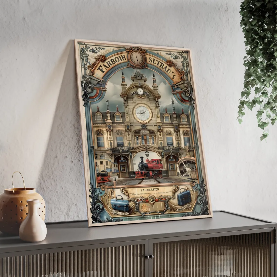Vintage Farhampton Train Station Sign - Framed Poster