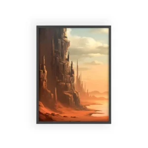 Desert Ruins at Sunset: Rocky Canyon Landscape Framed Poster