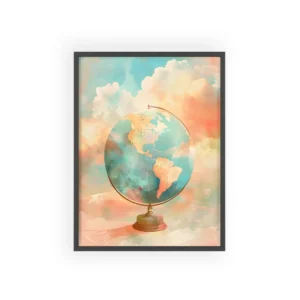 World Globe in Clouds Framed Poster