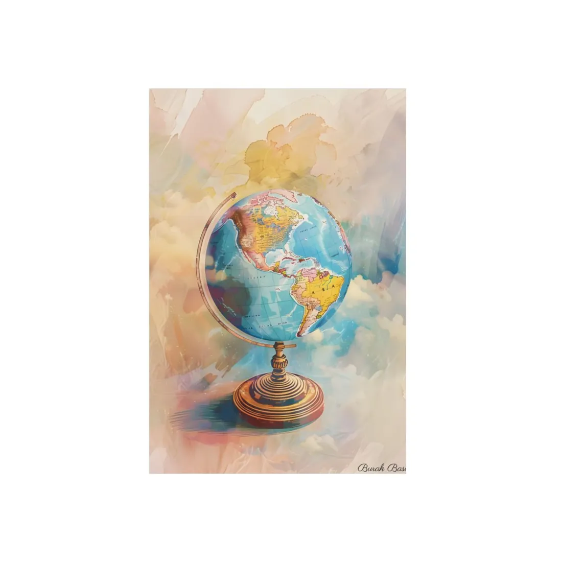 Vintage Globe Adventure: 80 Iconic Landmarks on a Classic Map - Metal Poster