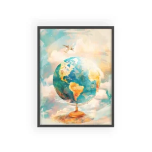 Globe with Airplane in Clouds Framed Poster