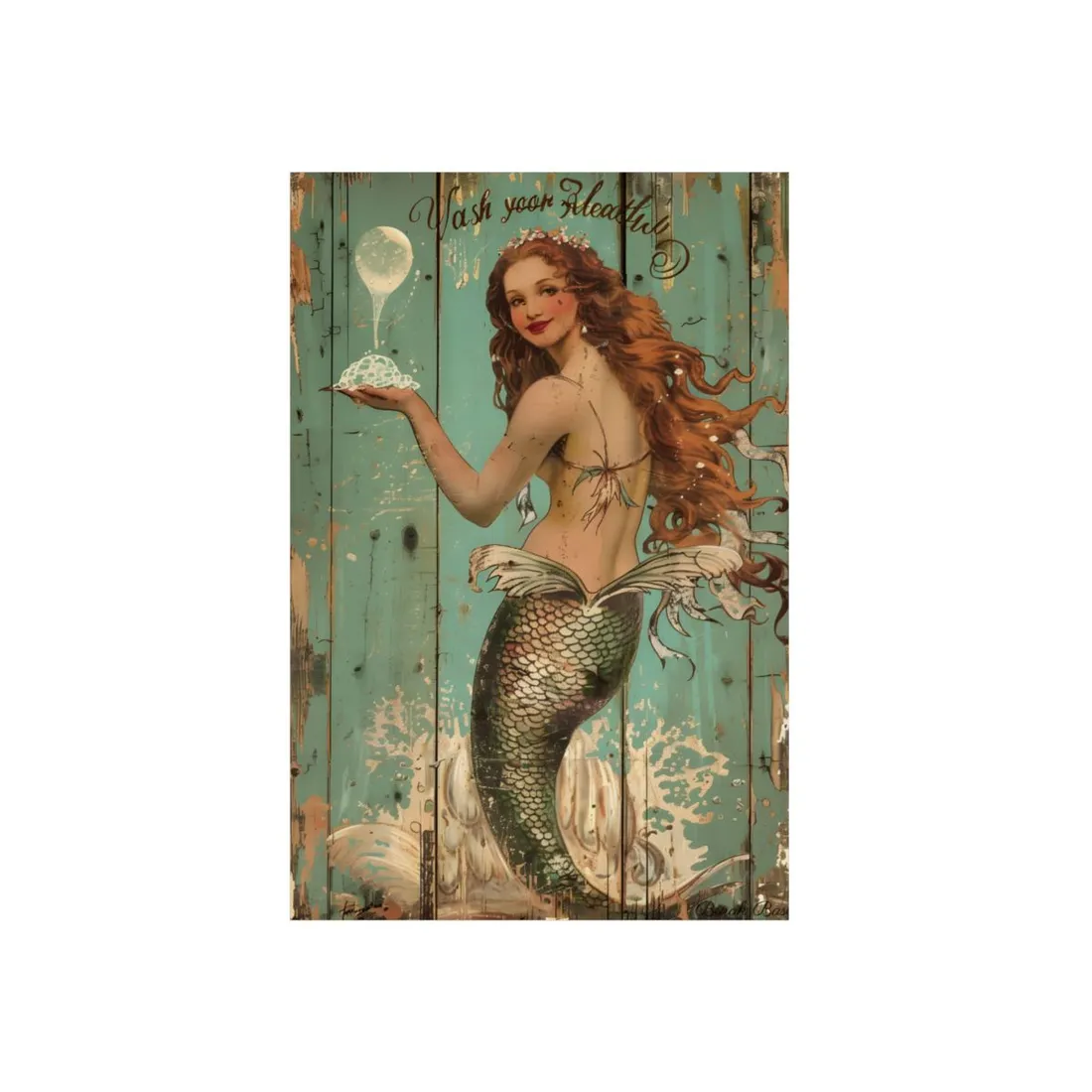 Vintage Mermaid Illustration: Flowing Hair and Fish Tail - Metal Poster