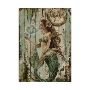 Vintage Mermaid on Wood Planks Poster