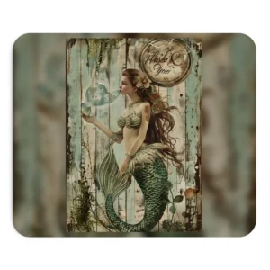 Vintage Mermaid on Wood Planks Mouse Pad