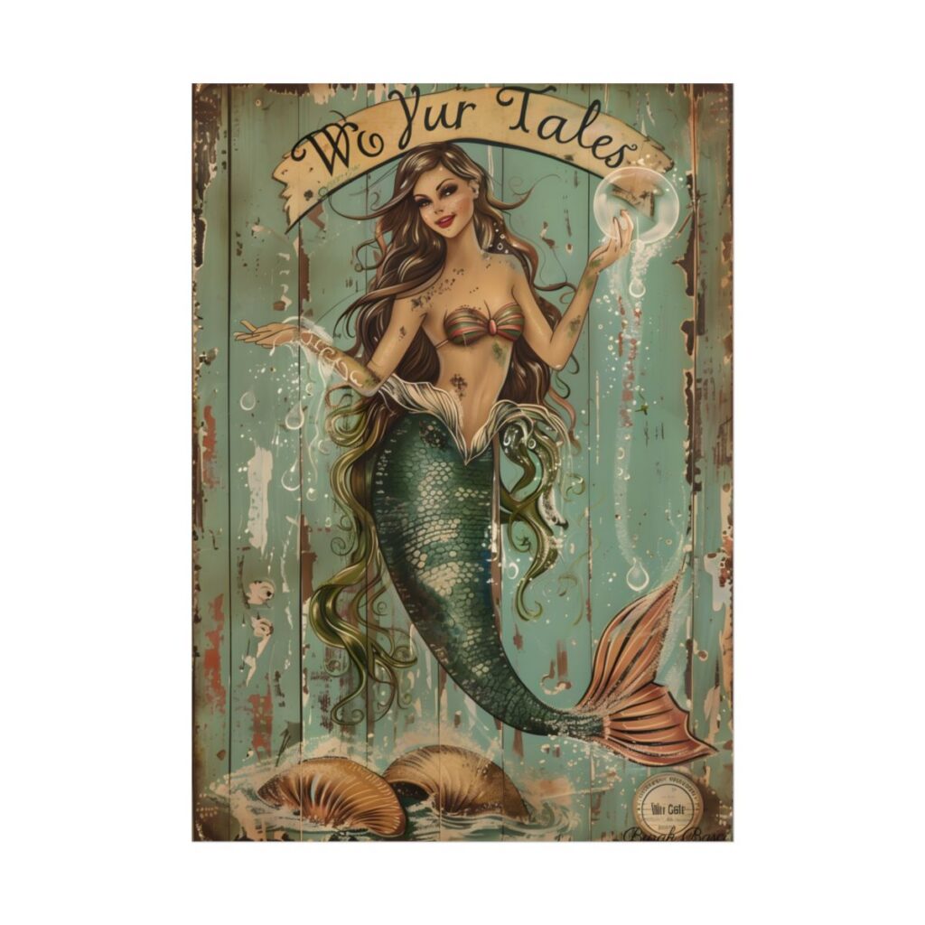 Vintage Mermaid Soap Bubble Dream: Whimsical Artwork - Poster