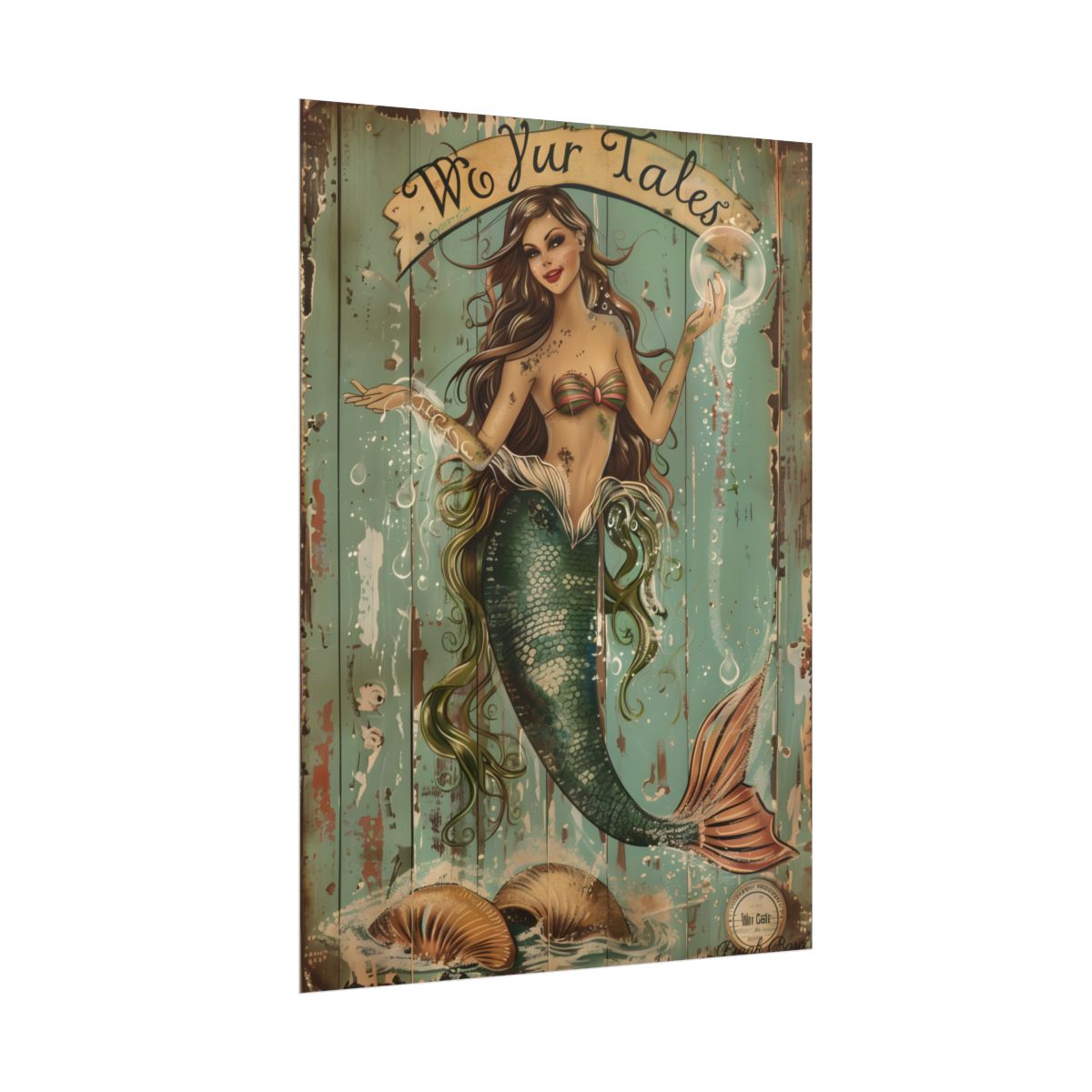 Vintage Mermaid Soap Bubble Dream: Whimsical Artwork - Poster