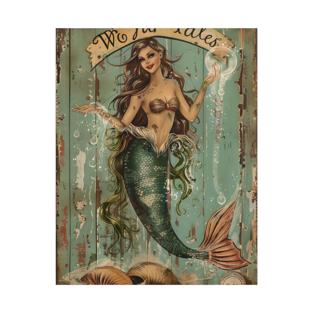 Vintage Mermaid Soap Bubble Dream: Whimsical Artwork - Poster