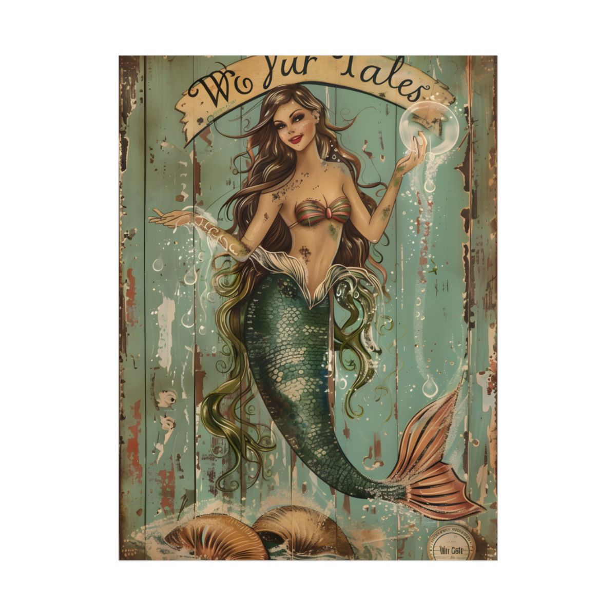 Vintage Mermaid Soap Bubble Dream: Whimsical Artwork - Poster