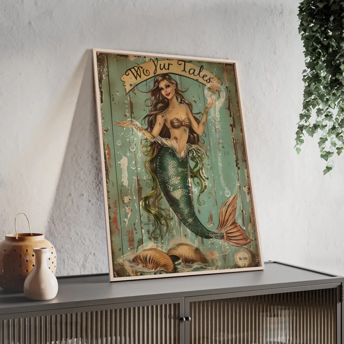 Vintage Mermaid Soap Bubble Dream: Whimsical - Framed Poster