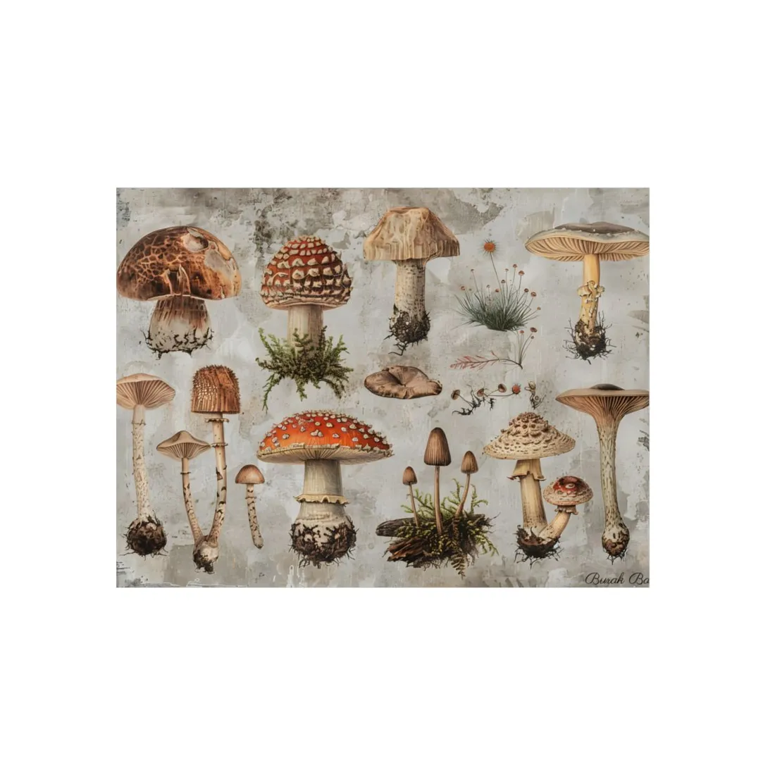 Vintage Mushroom Illustration: Colorful Art - Metal Poster