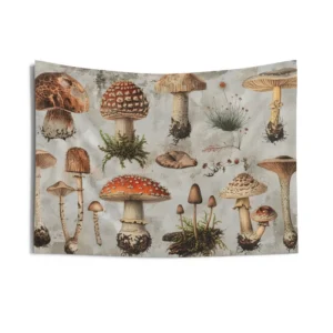 Vintage Mushroom Specimen Collection Wall Tapestry