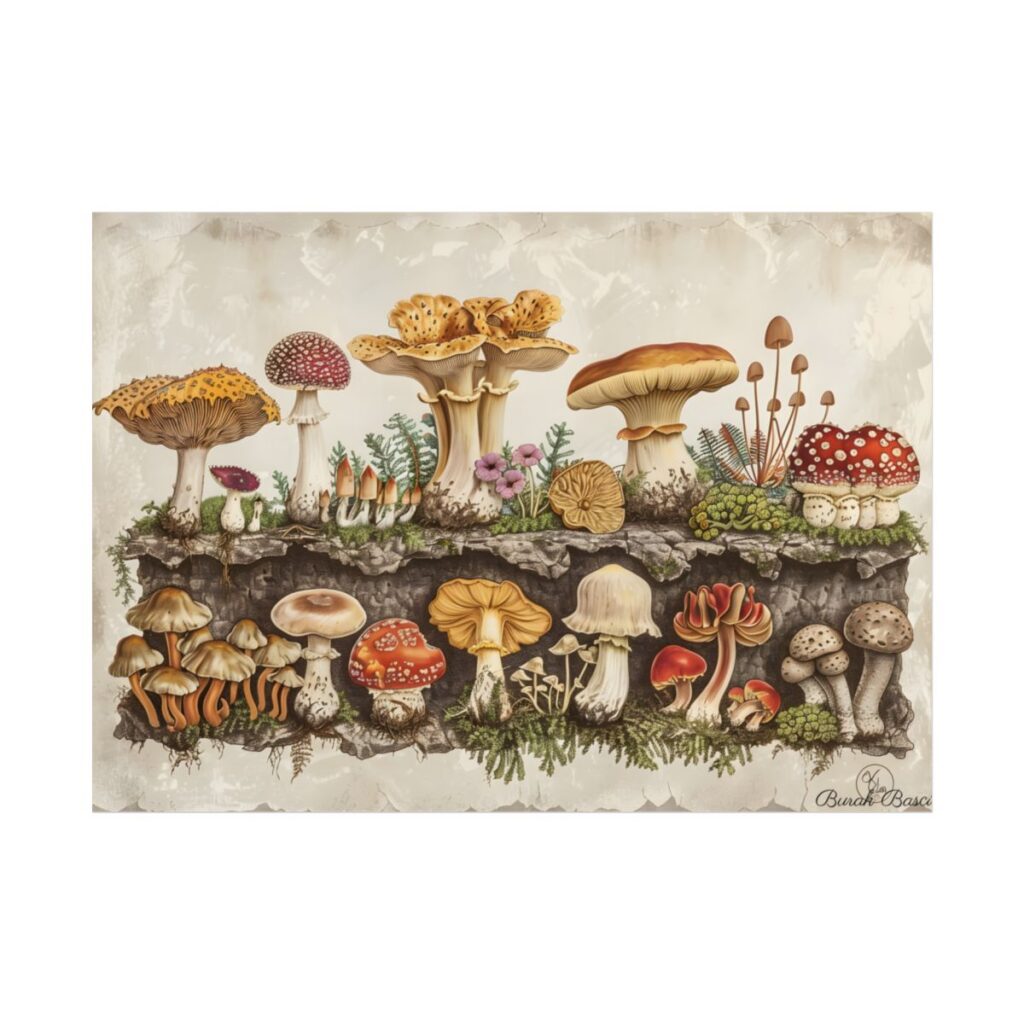 Vintage Mushroom Illustration: Detailed Artwork - Poster