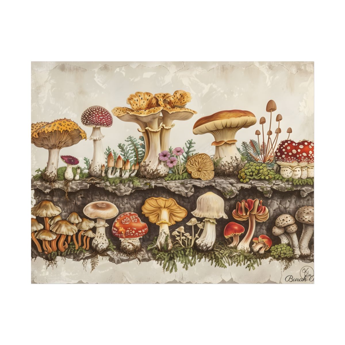 Vintage Mushroom Illustration: Detailed Artwork - Poster