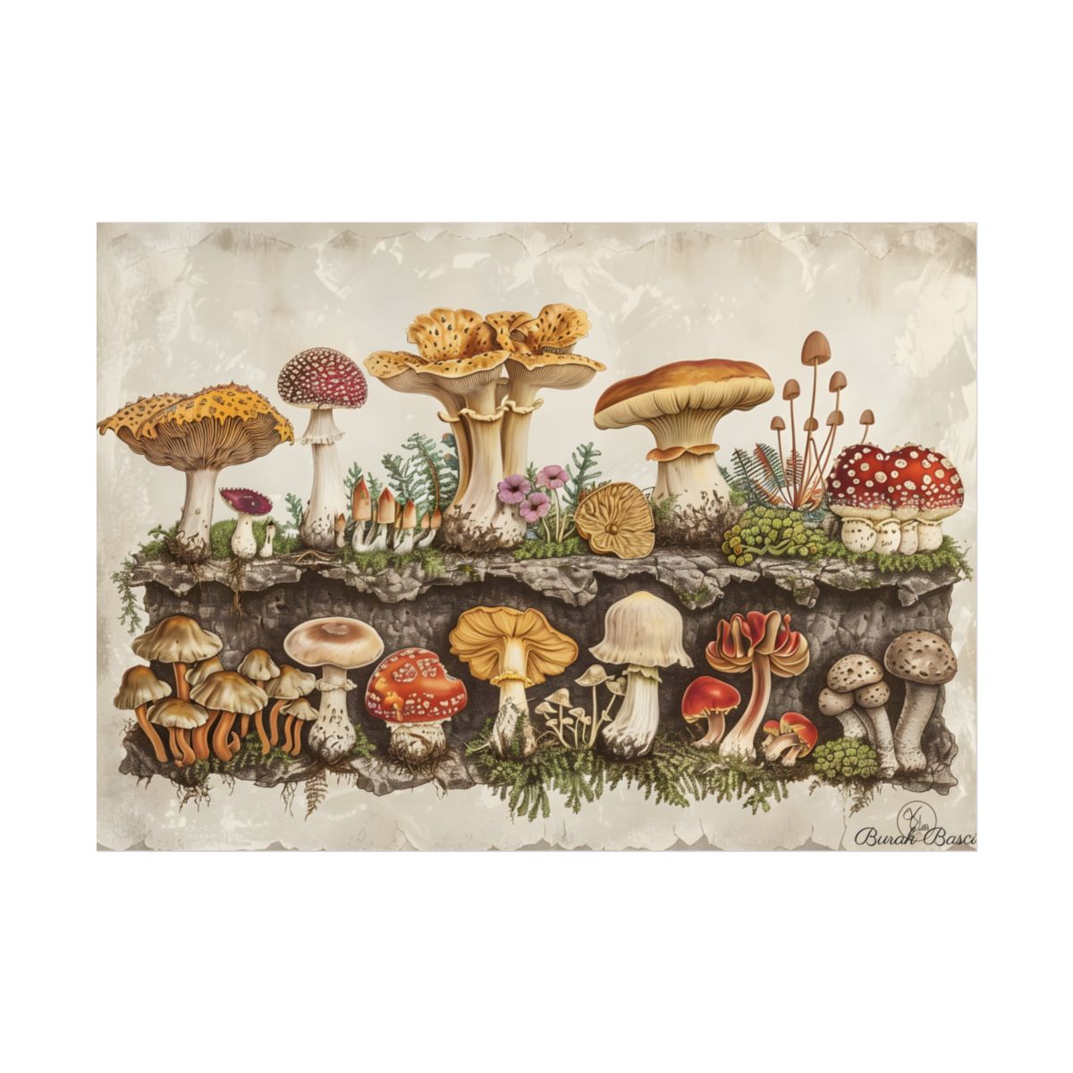 Vintage Mushroom Illustration: Detailed Artwork - Poster