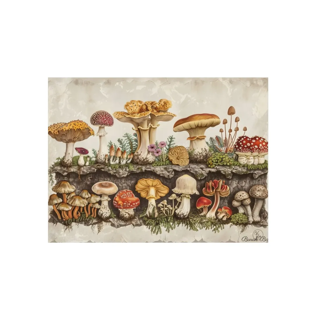Vintage Mushroom Illustration: Detailed - Metal Poster