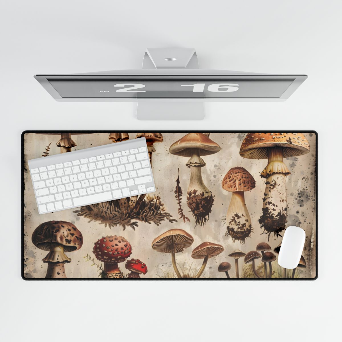 Vintage Mushroom Illustration: Earthy Artwork - Desk Mat