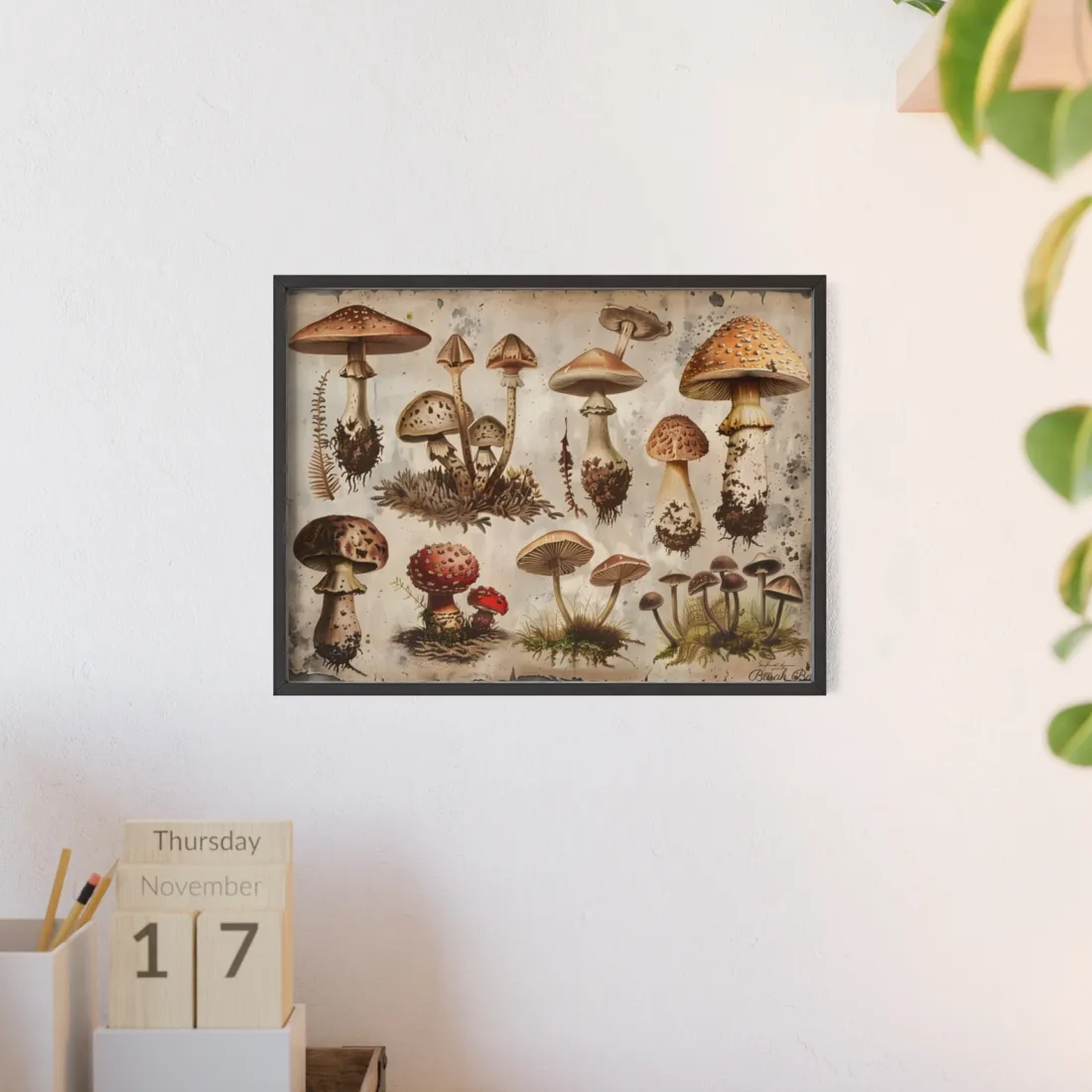 Vintage Mushroom Illustration: Earthy - Framed Poster