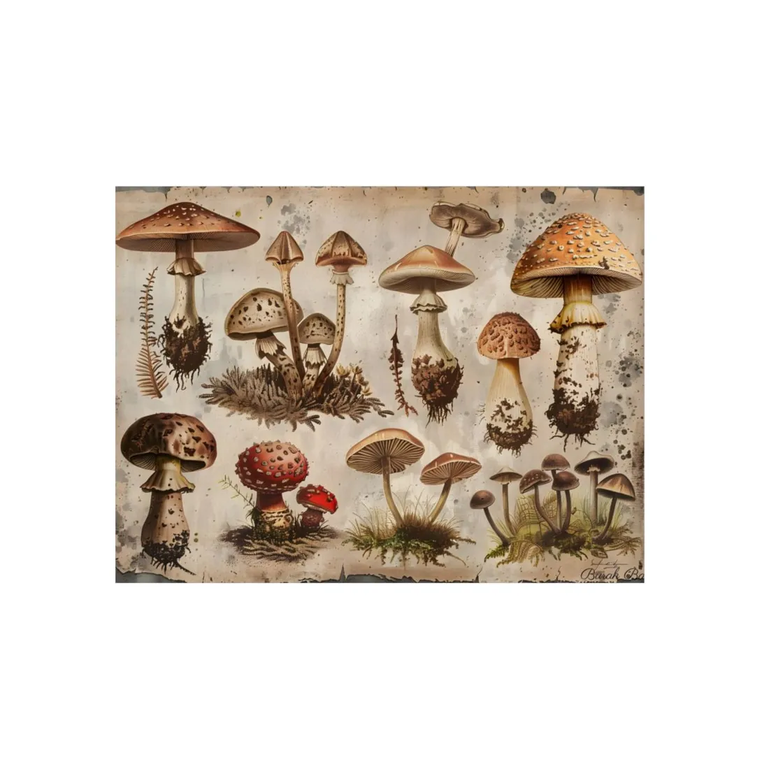 Vintage Mushroom Illustration: Earthy - Metal Poster