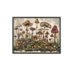 Mushrooms on Mossy Ground Framed Poster