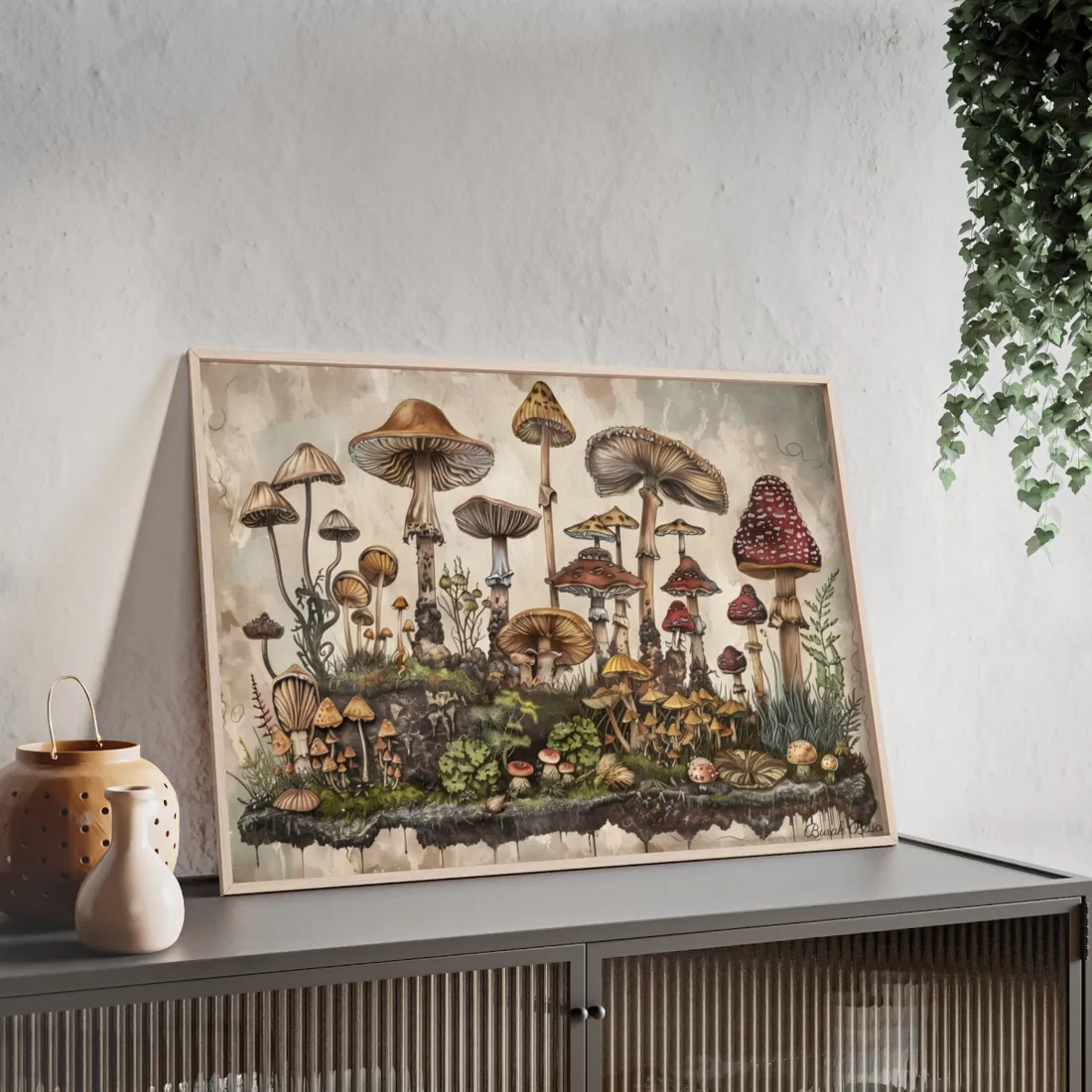 Vintage Mushroom Illustrations: A Collection of Unique Fungi - Framed Poster