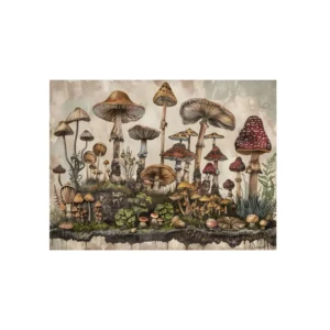 Mushrooms on Mossy Ground Metal Poster