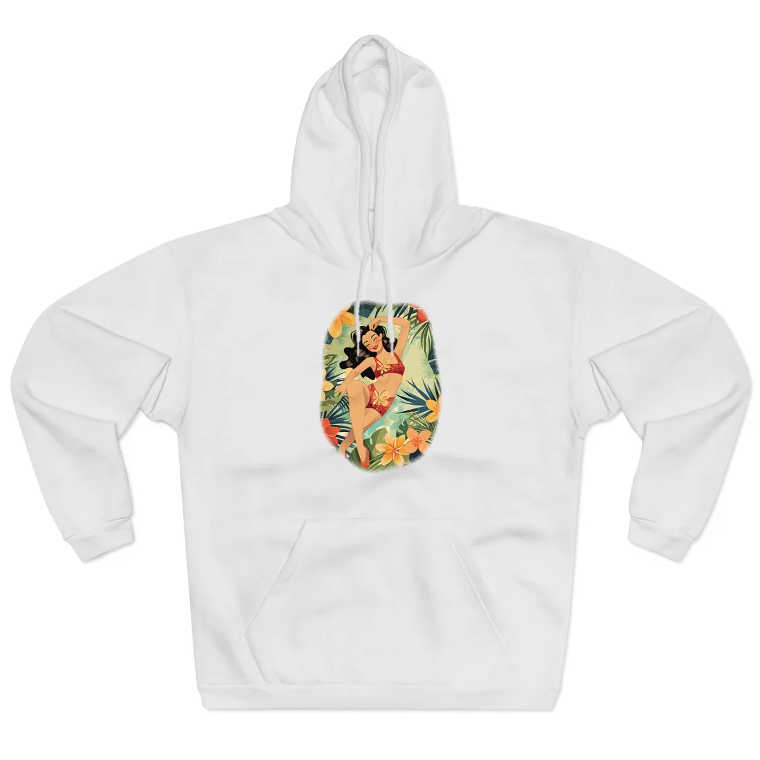 Vintage Pin-Up Girl Illustration: Retro Black and White Art - Hoodie (White)